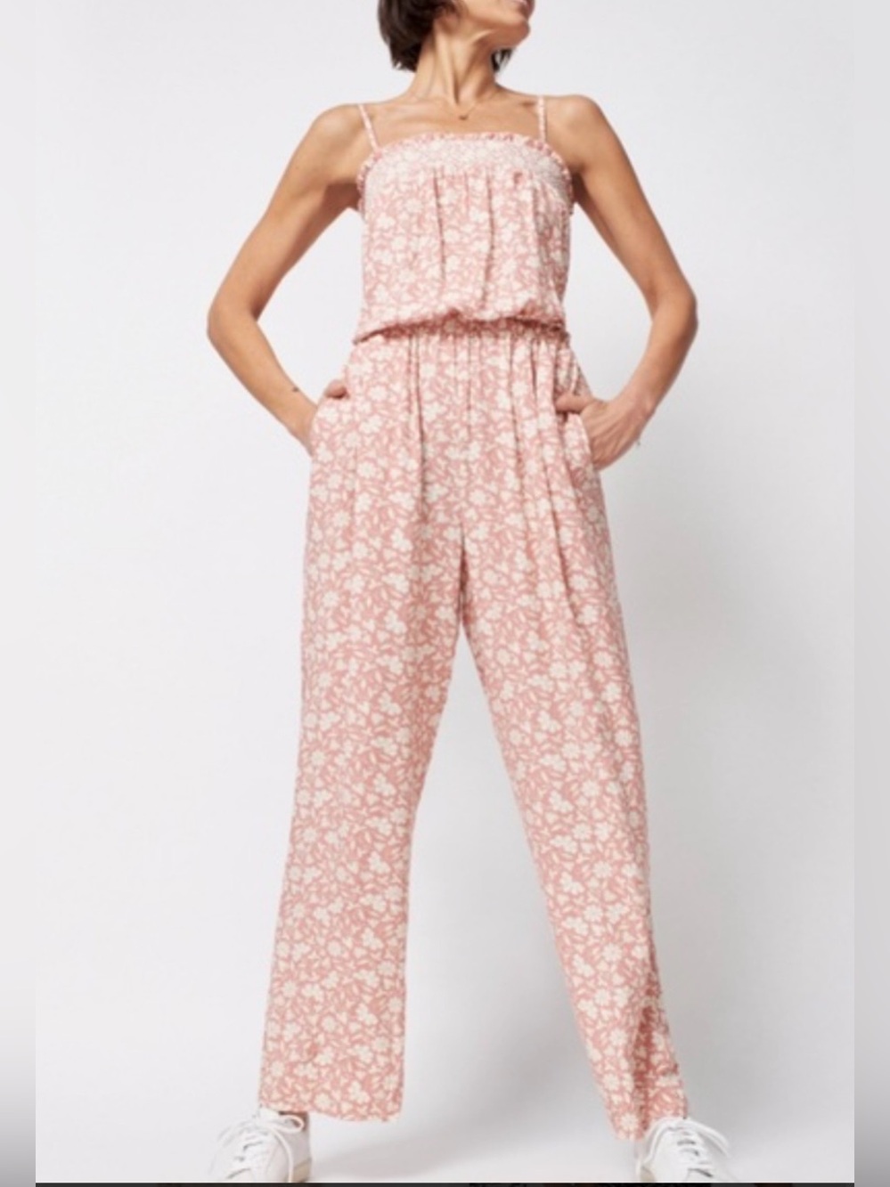 Faherty Renata Pink Floral Spaghetti Strap Jumpsuit